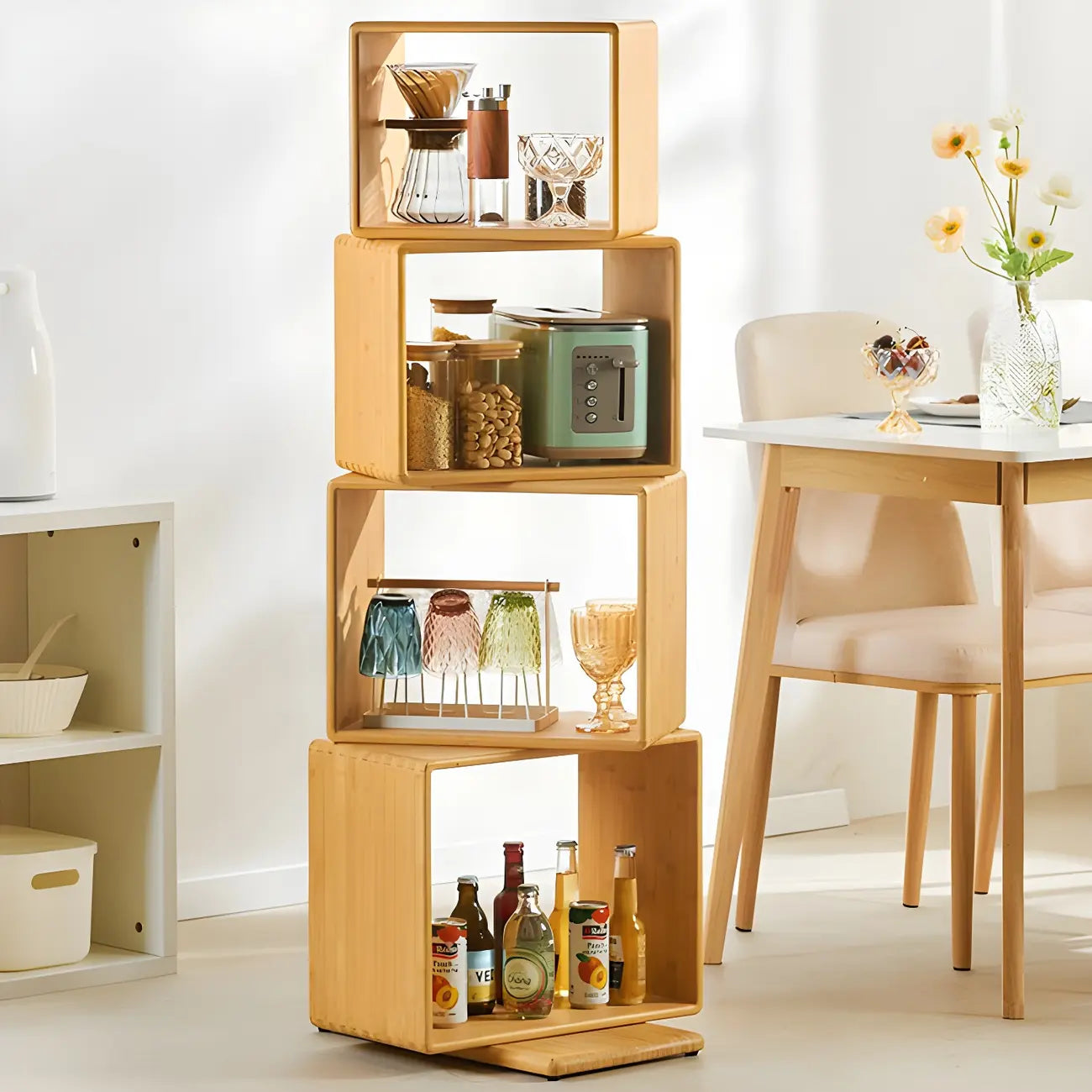 Bibliothèque d'exposition moderne en bois à 4 niveaux, de forme cubique ouverte