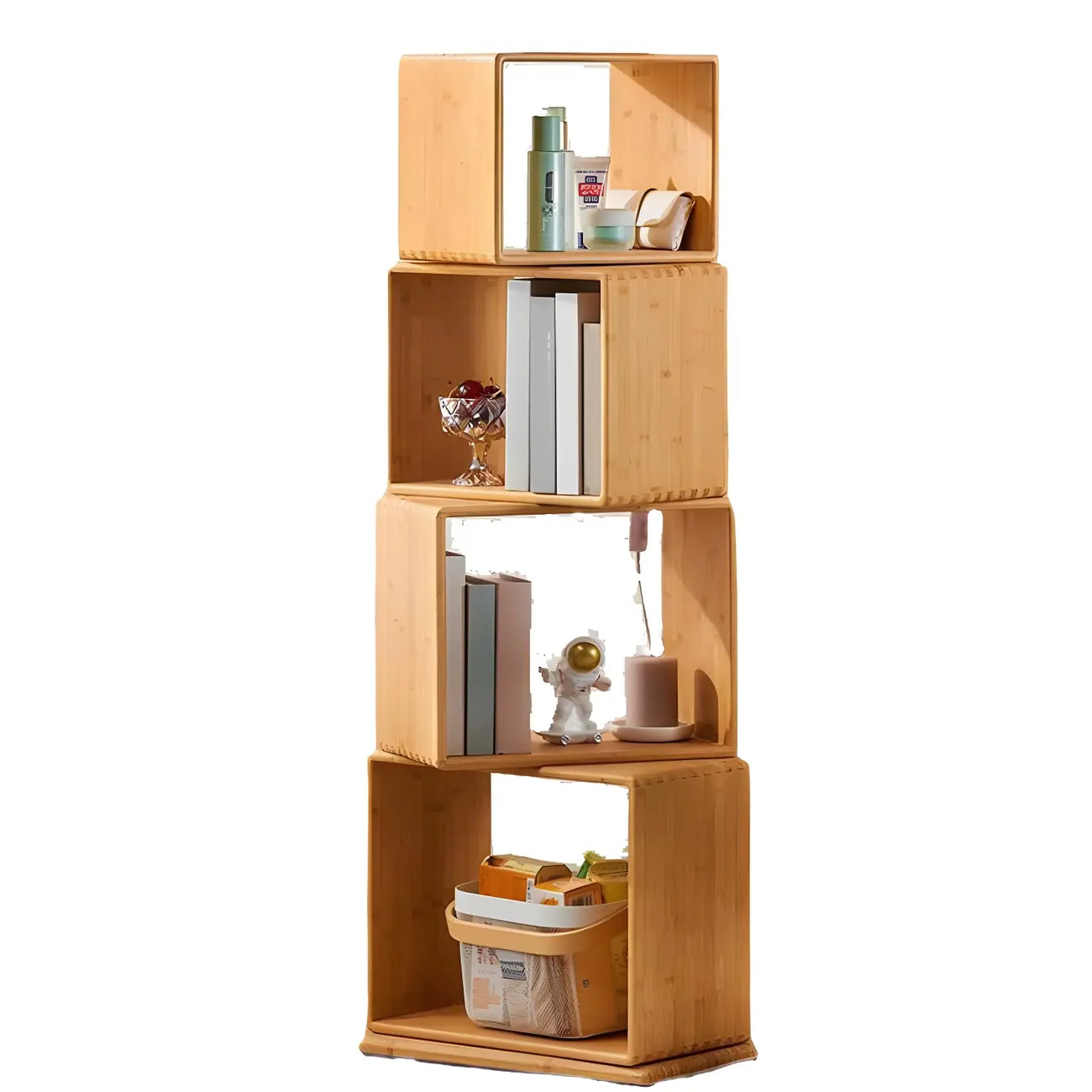 Bibliothèque d'exposition moderne en bois à 4 niveaux, de forme cubique ouverte