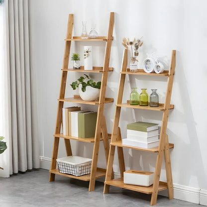 Bibliothèque échelle à 5 niveaux en bois massif avec dos ouvert