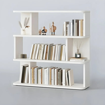 Bibliothèque moderne haute en noyer à 6 étagères et dos ouvert