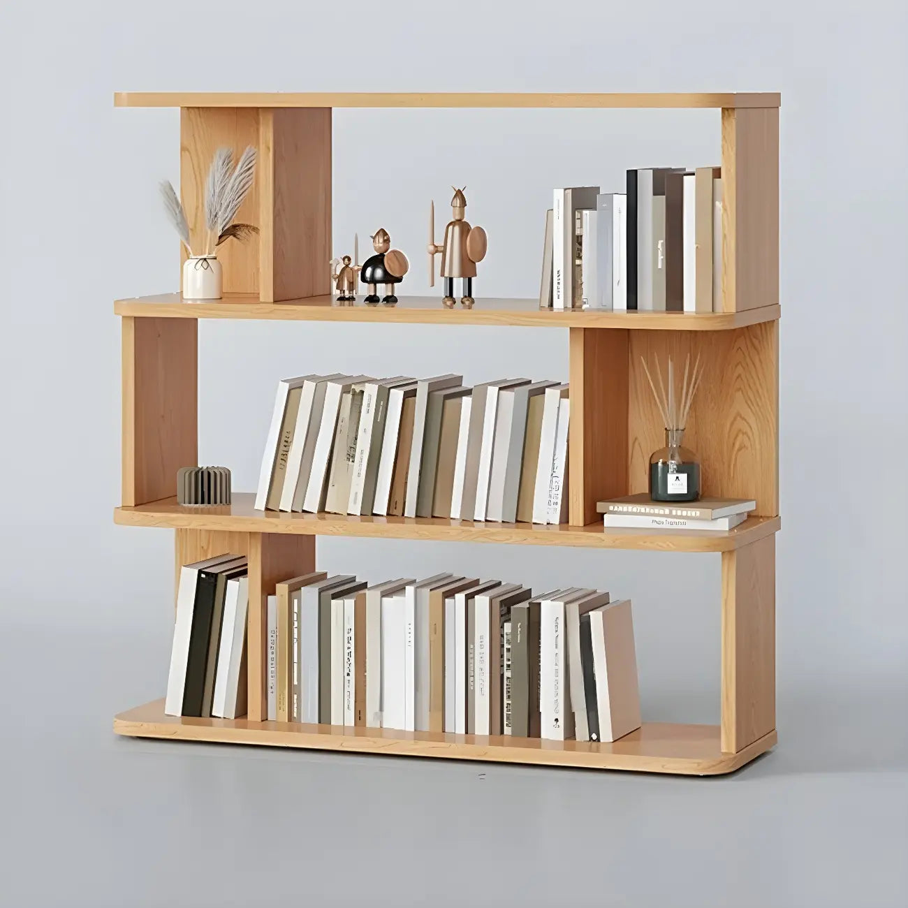 Bibliothèque moderne haute en noyer à 6 étagères et dos ouvert