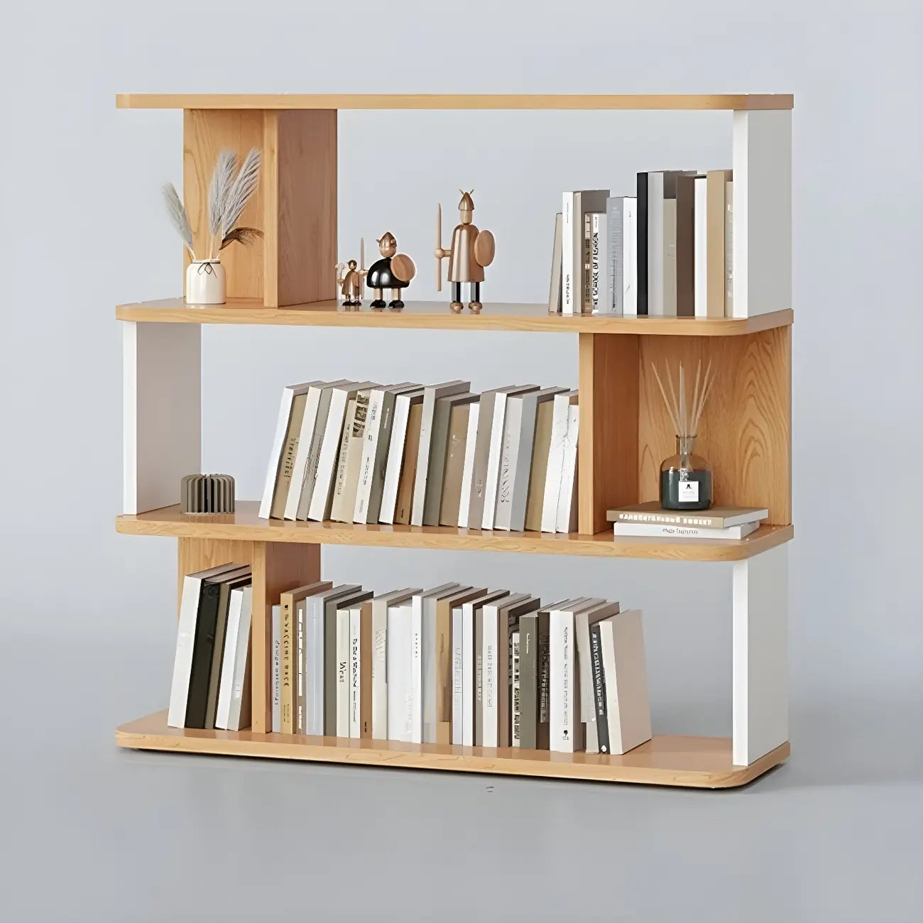 Bibliothèque moderne haute en noyer à 6 étagères et dos ouvert