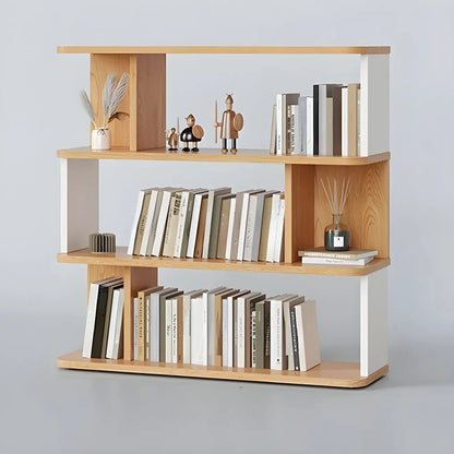 Bibliothèque moderne haute en noyer à 6 étagères et dos ouvert