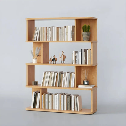 Bibliothèque moderne haute en noyer à 6 étagères et dos ouvert
