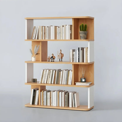 Bibliothèque moderne haute en noyer à 6 étagères et dos ouvert
