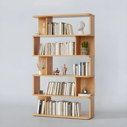 Bibliothèque moderne haute en noyer à 6 étagères et dos ouvert