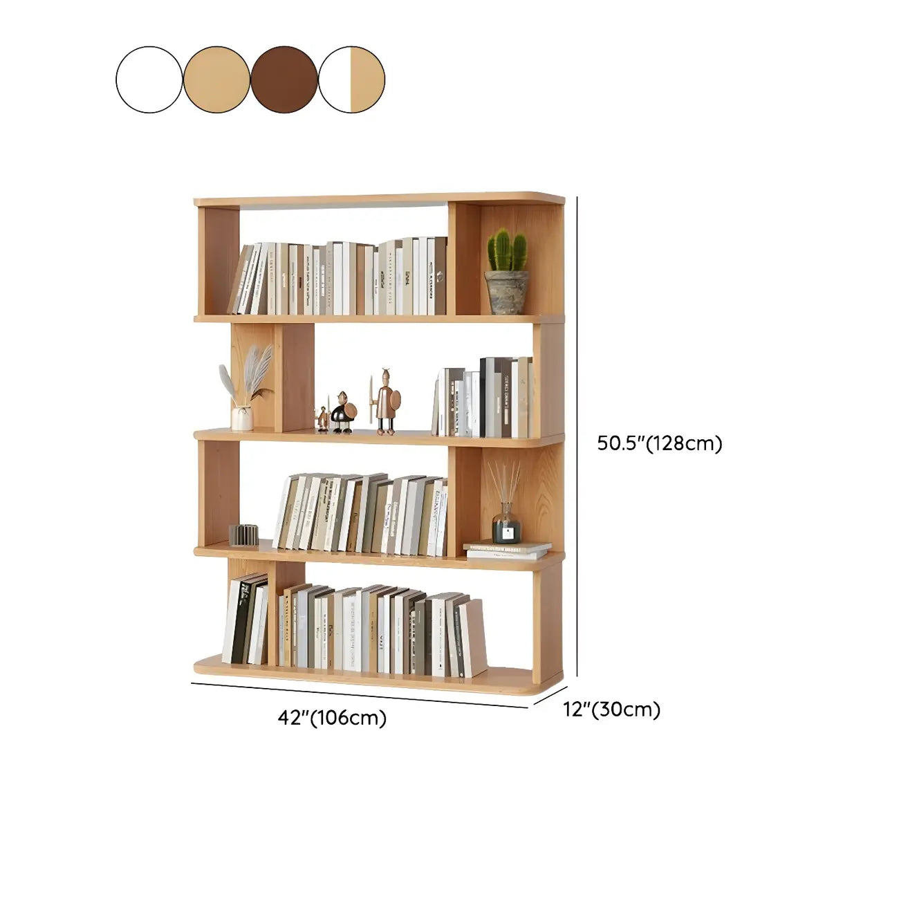 Bibliothèque moderne haute en noyer à 6 étagères et dos ouvert