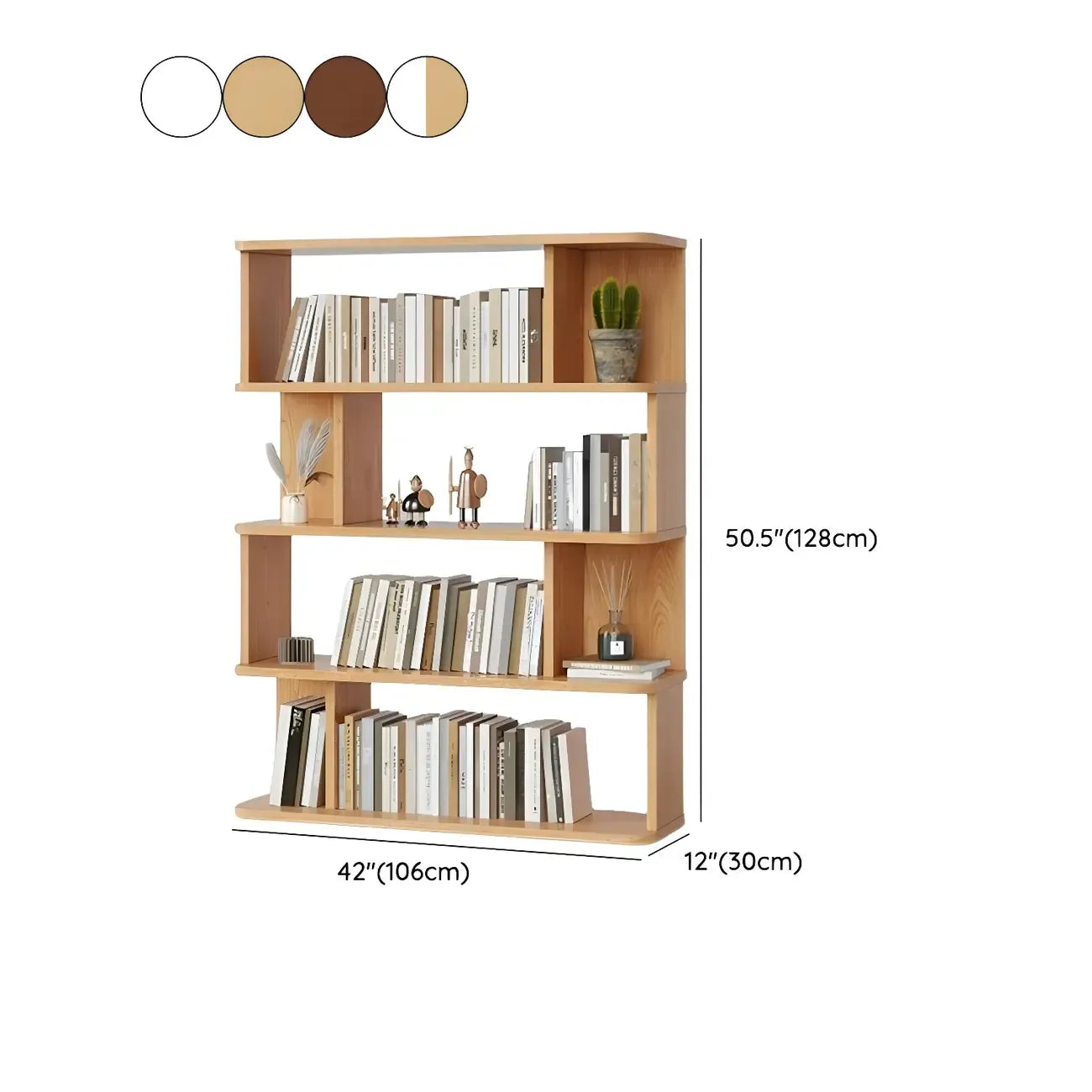Bibliothèque moderne haute en noyer à 6 étagères et dos ouvert