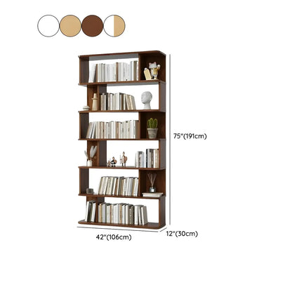 Bibliothèque moderne haute en noyer à 6 étagères et dos ouvert