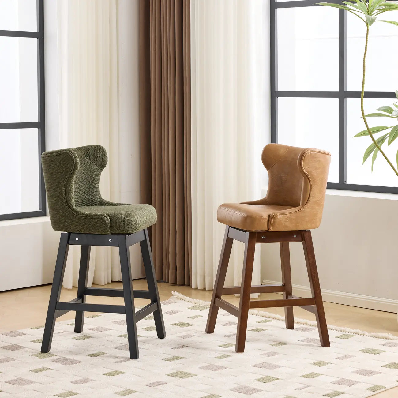 Ensemble de 2 tabourets de bar rembourrés de style moderne du milieu du siècle