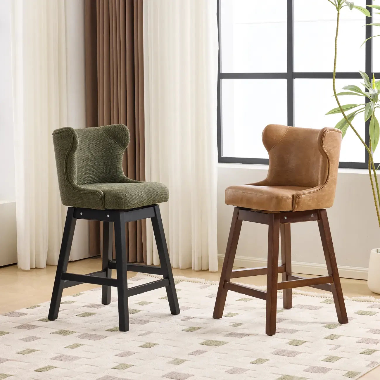 Ensemble de 2 tabourets de bar rembourrés de style moderne du milieu du siècle