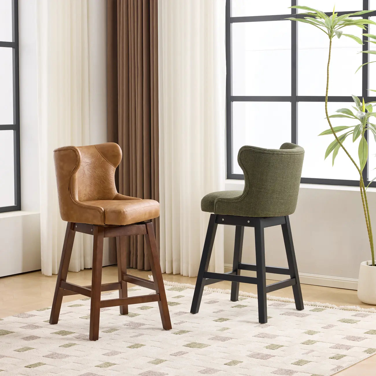 Ensemble de 2 tabourets de bar rembourrés de style moderne du milieu du siècle