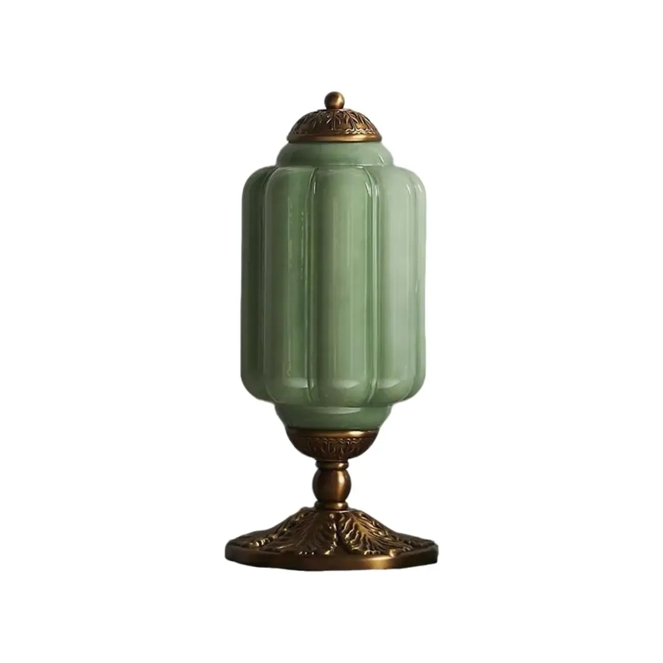 Lampe de table élégante en verre vert vintage avec pied en laiton
