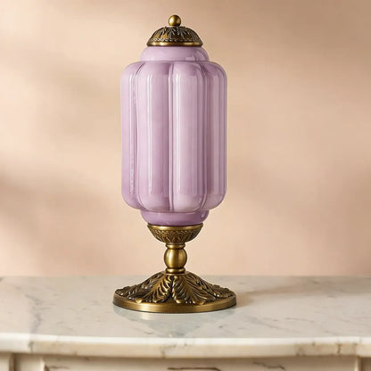 Lampe de table élégante en verre vert vintage avec pied en laiton