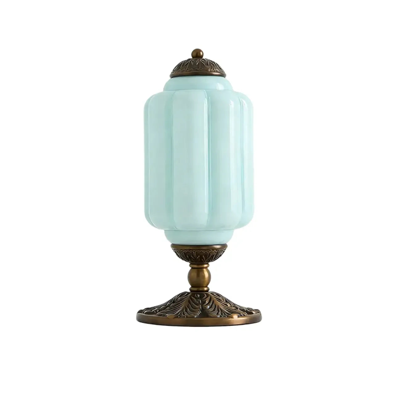 Lampe de table élégante en verre vert vintage avec pied en laiton