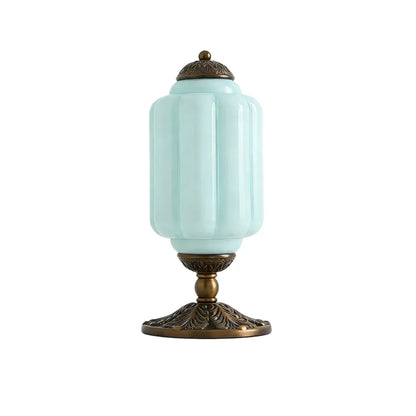 Lampe de table élégante en verre vert vintage avec pied en laiton