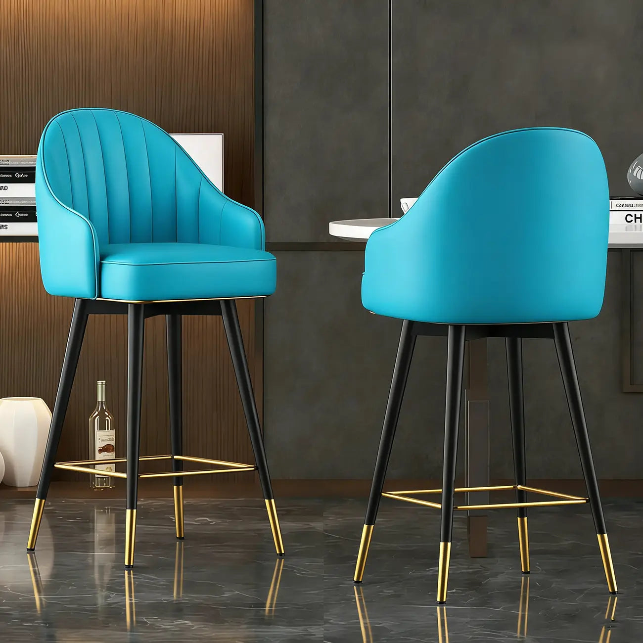 Tabouret de bar pivotant en cuir Art Déco avec coussin seau