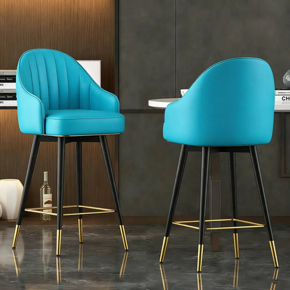 Tabouret de bar pivotant en cuir Art Déco avec coussin seau