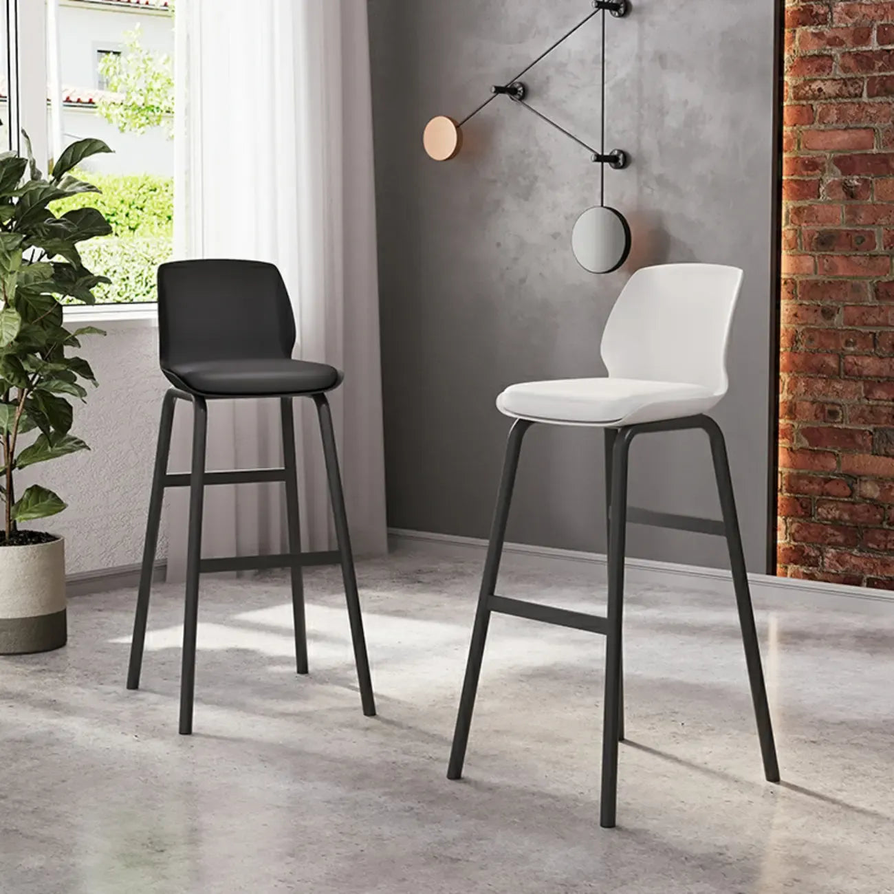 Tabouret de bar minimaliste en métal rembourré, hauteur comptoir