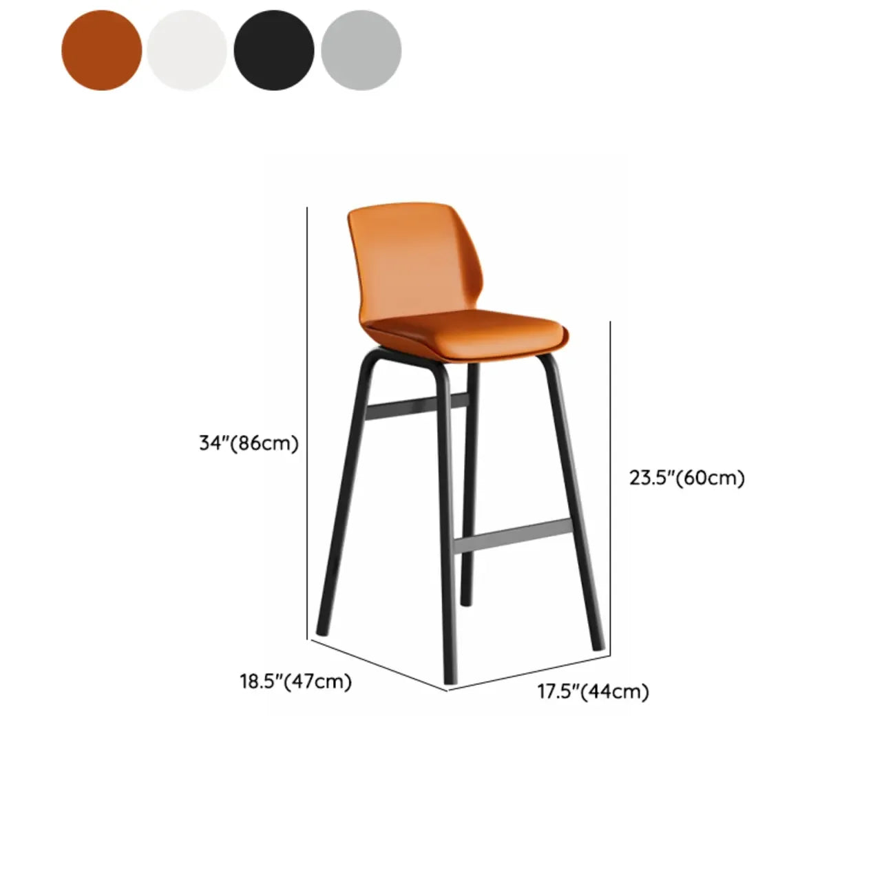 Tabouret de bar minimaliste en métal rembourré, hauteur comptoir