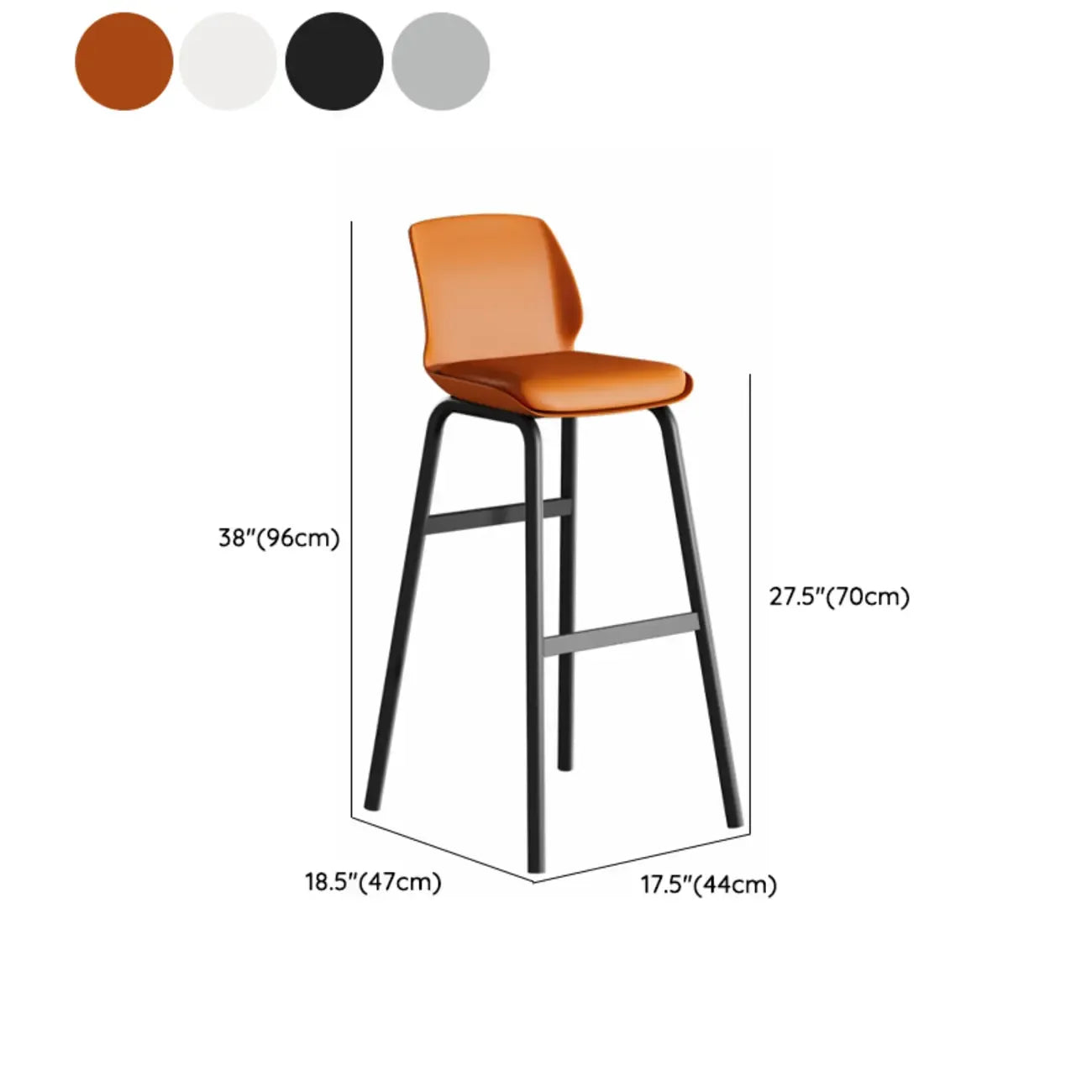 Tabouret de bar minimaliste en métal rembourré, hauteur comptoir