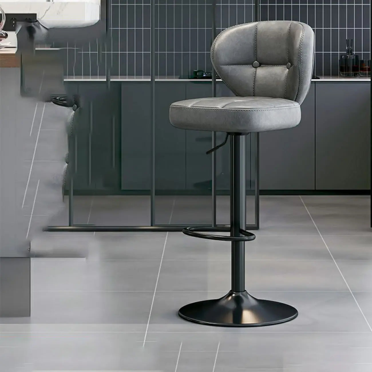 Tabourets de bar pivotants et réglables modernes carrés en similicuir capitonné