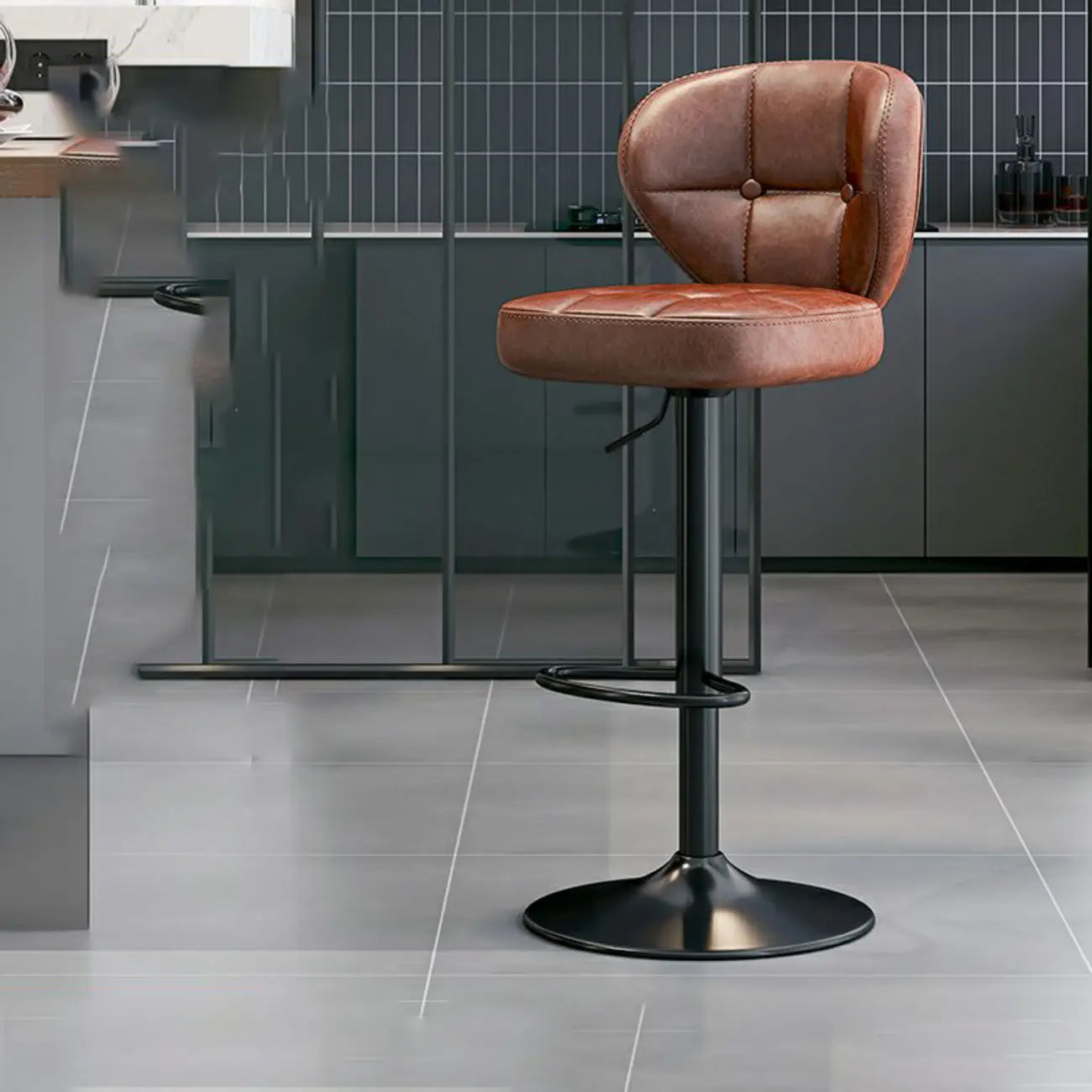 Tabourets de bar pivotants et réglables modernes carrés en similicuir capitonné