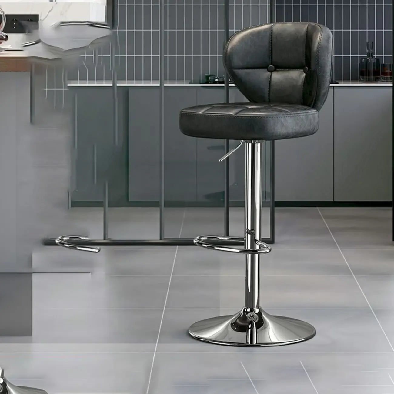 Tabourets de bar pivotants et réglables modernes carrés en similicuir capitonné