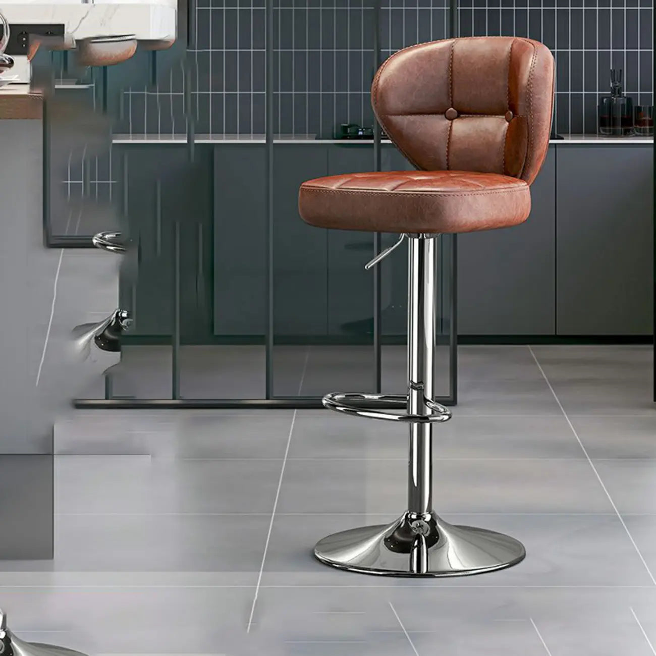 Tabourets de bar pivotants et réglables modernes carrés en similicuir capitonné