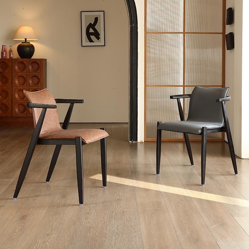 Fauteuil en chêne et similicuir style Mid-Century