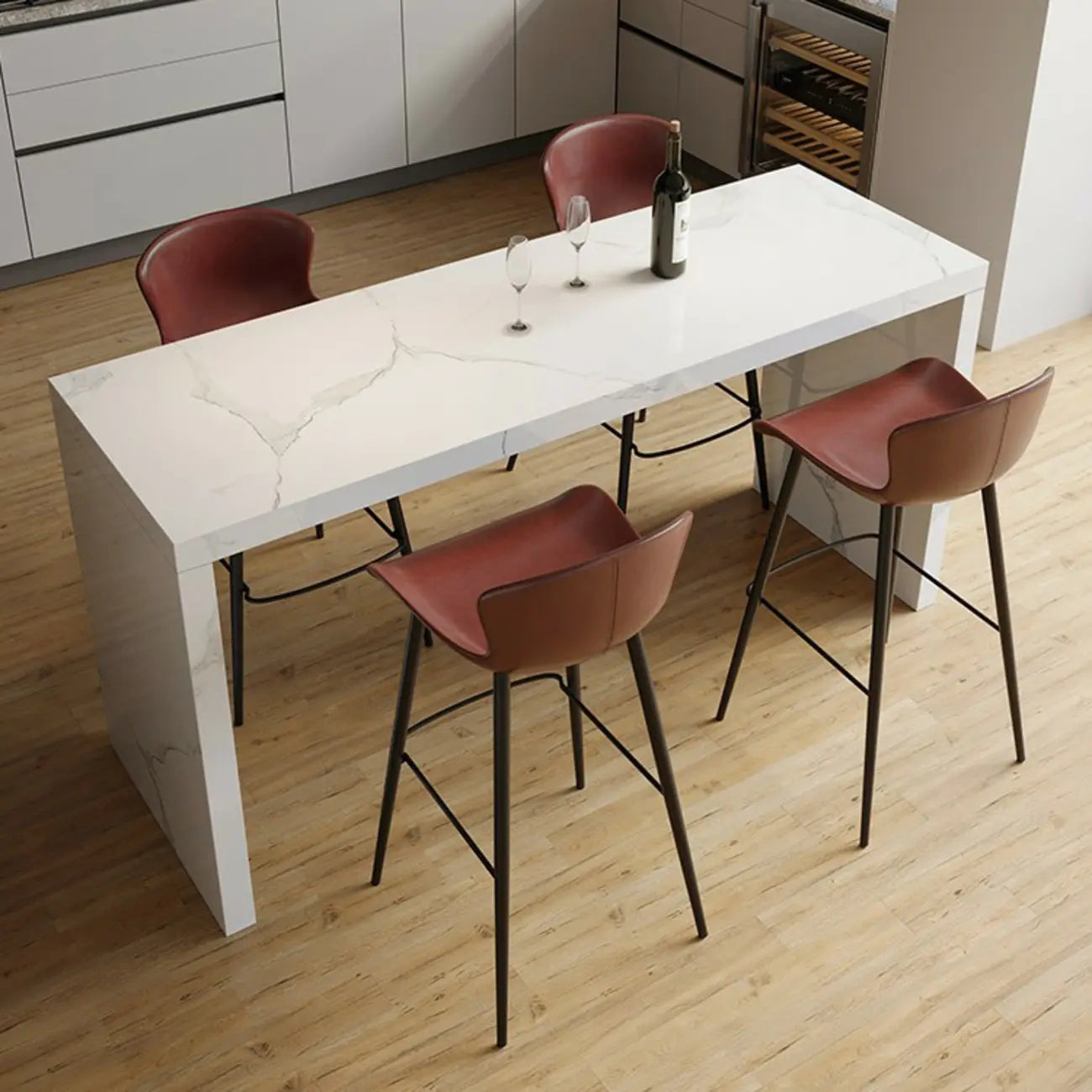 Tables de bar rectangulaires minimalistes en marbre blanc cassé