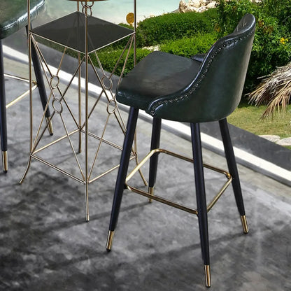 Tabourets de bar de comptoir glamour avec assise en cuir vert capitonné et dossier incurvé