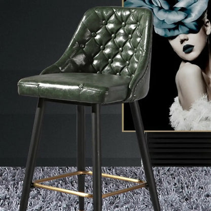 Tabourets de bar de comptoir glamour avec assise en cuir vert capitonné et dossier incurvé