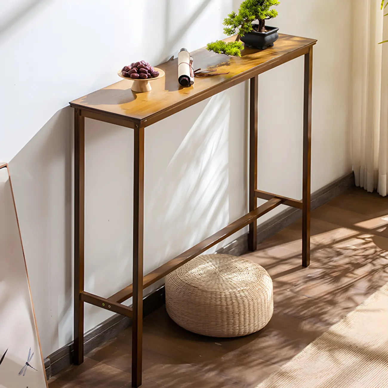 Tables de bar modernes en bois naturel avec plateau fixe et repose-pieds