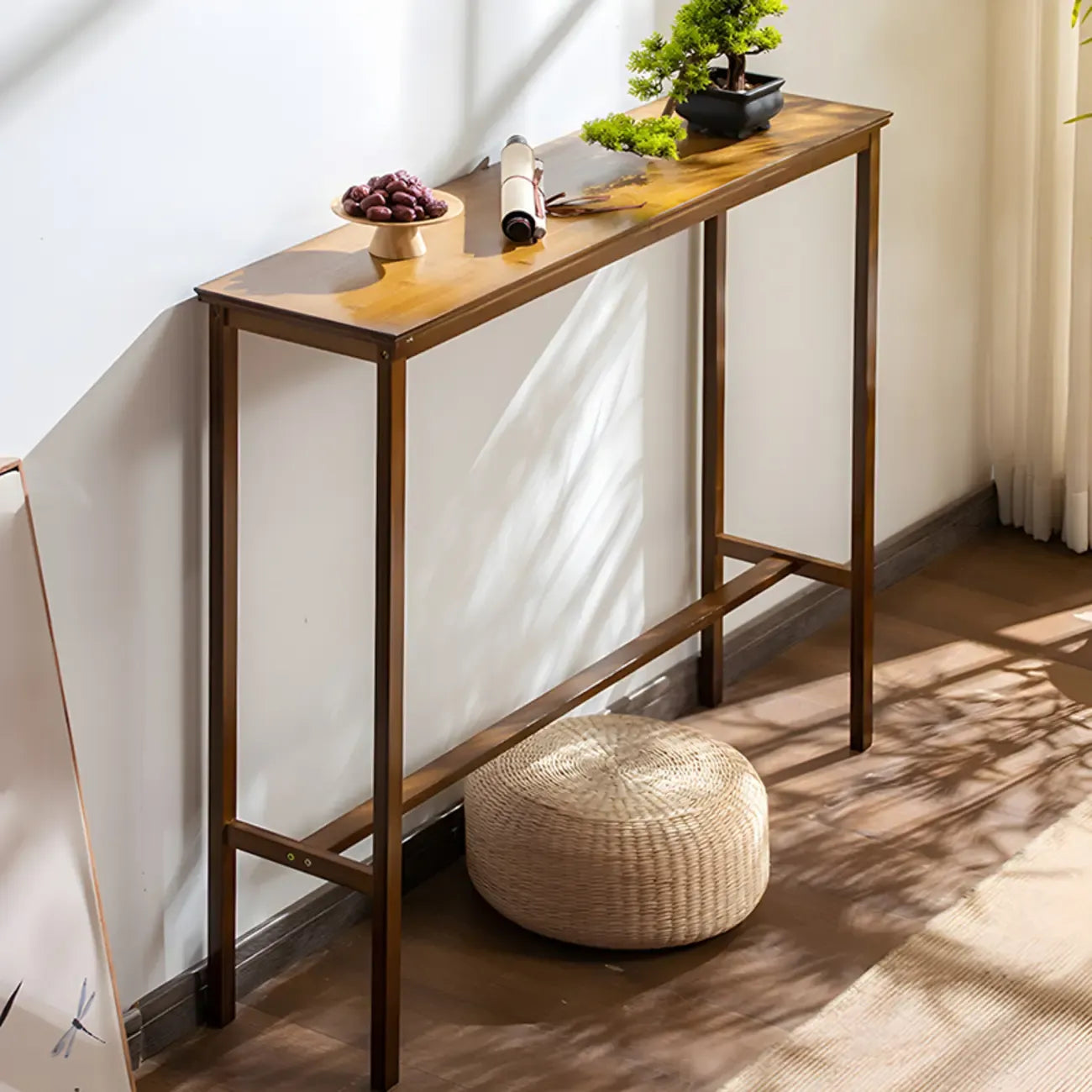 Tables de bar modernes en bois naturel avec plateau fixe et repose-pieds