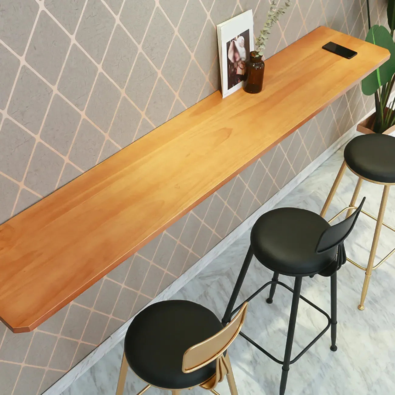 Table de bar rectangulaire murale en bois massif