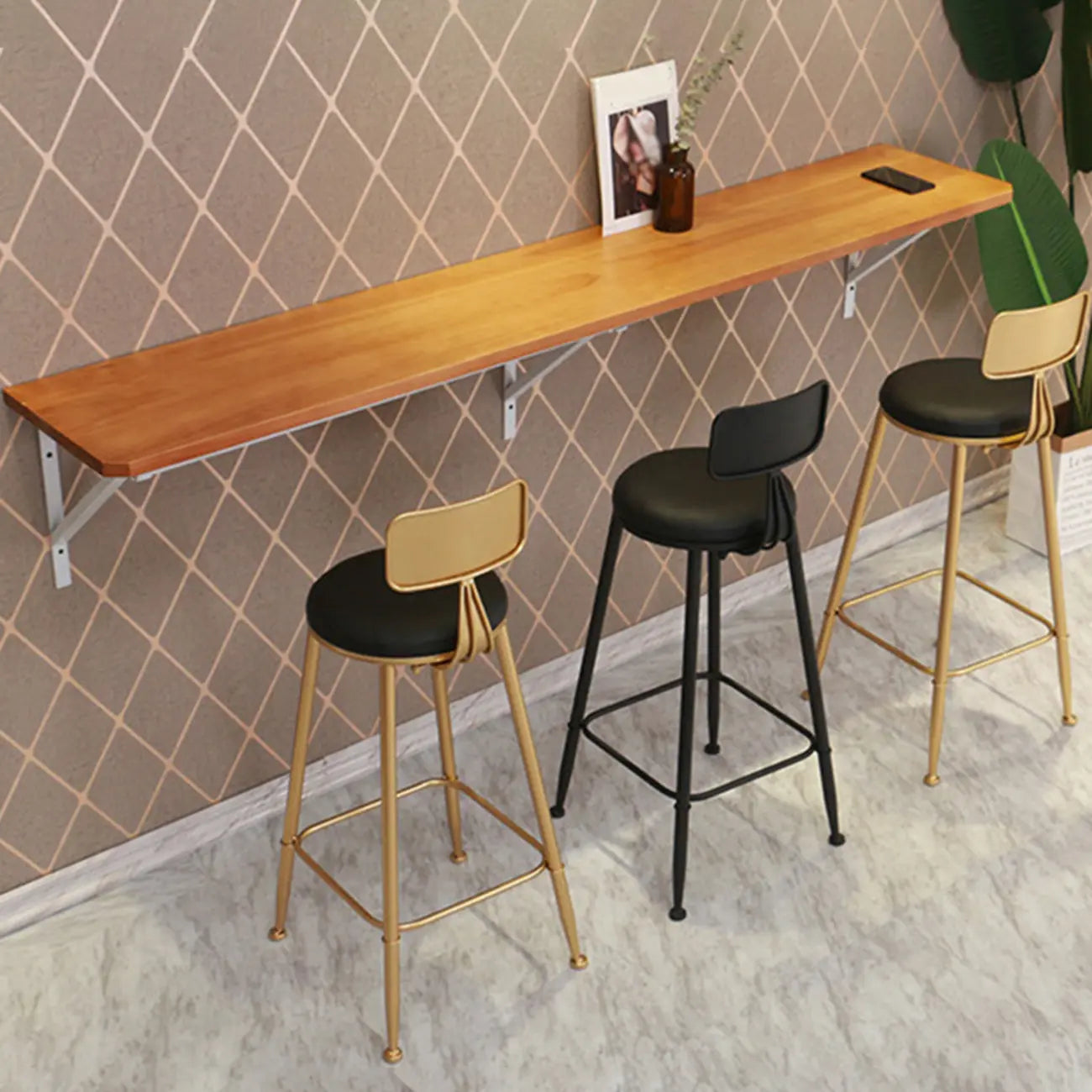 Table de bar rectangulaire murale en bois massif