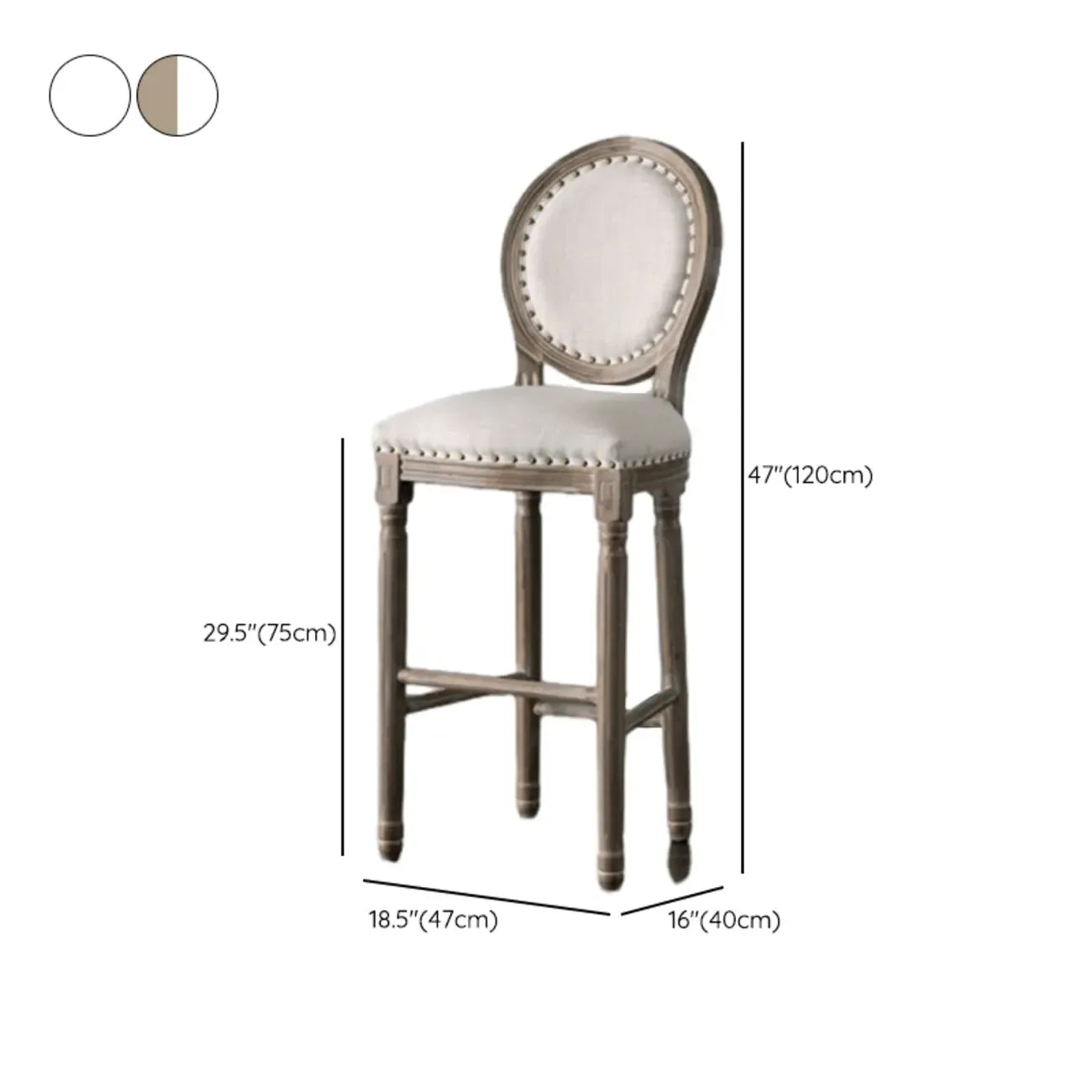 Tabourets de bar de style campagnard français en bois massif blanc avec dossier