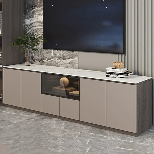 Meuble TV long en pierre gris foncé 94 avec éclairage LED