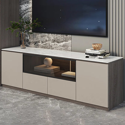 Meuble TV long en pierre gris foncé 94 avec éclairage LED