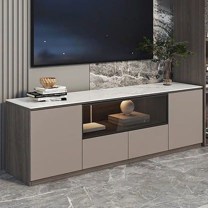 Meuble TV long en pierre gris foncé 94 avec éclairage LED