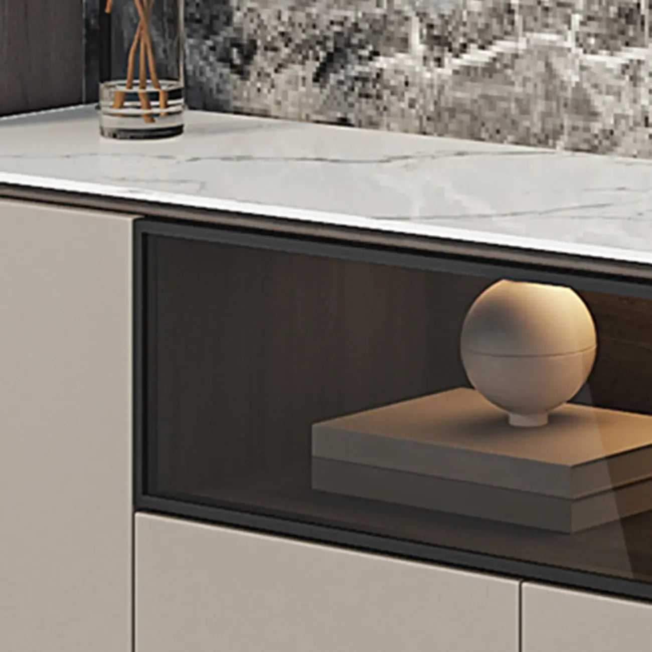 Meuble TV long en pierre gris foncé 94 avec éclairage LED