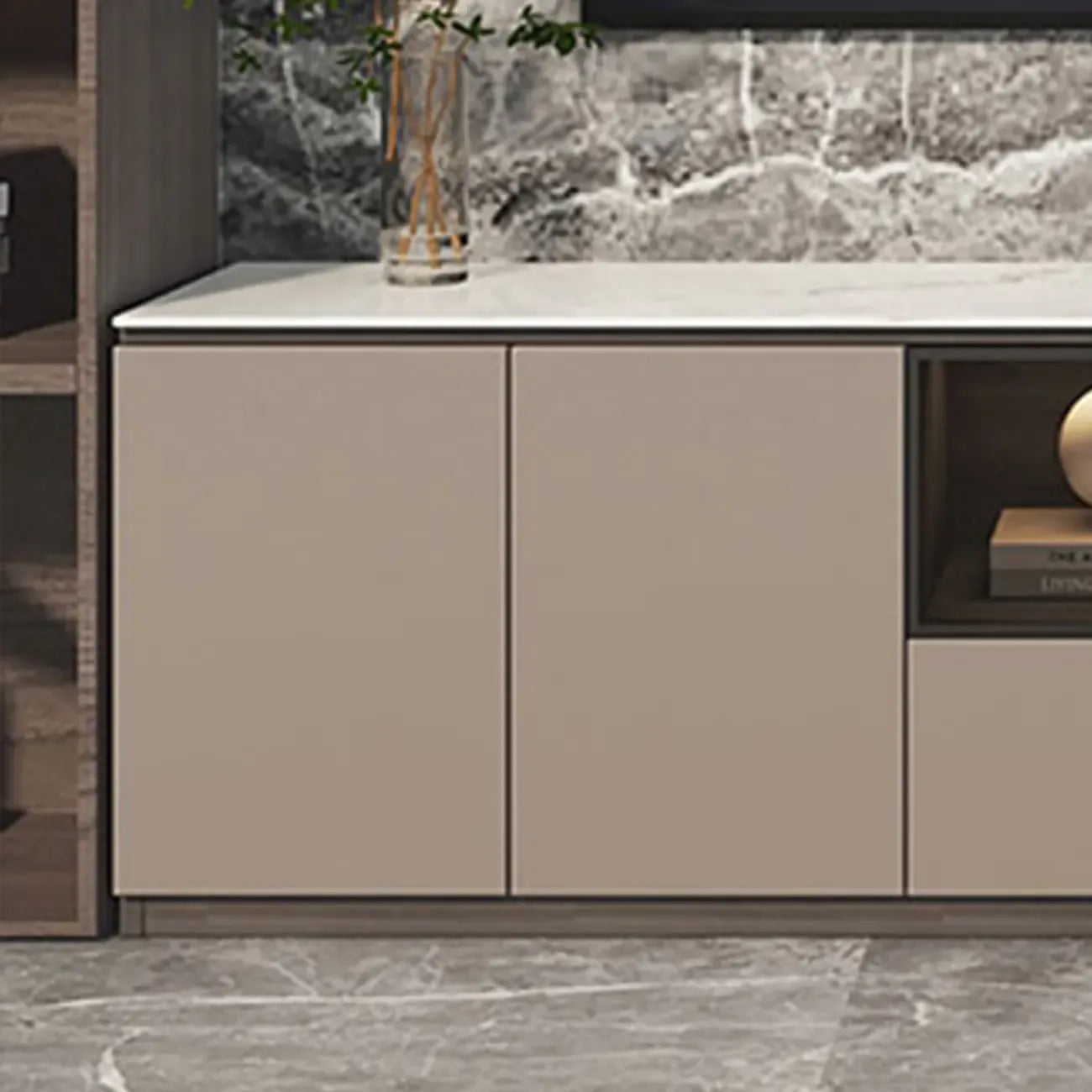 Meuble TV long en pierre gris foncé 94 avec éclairage LED