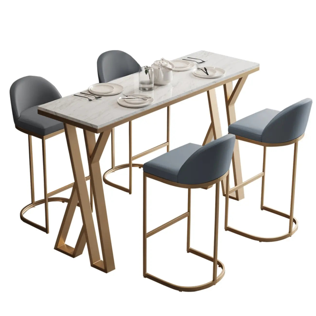 Tables de bar glamour en métal doré avec plateau en faux marbre