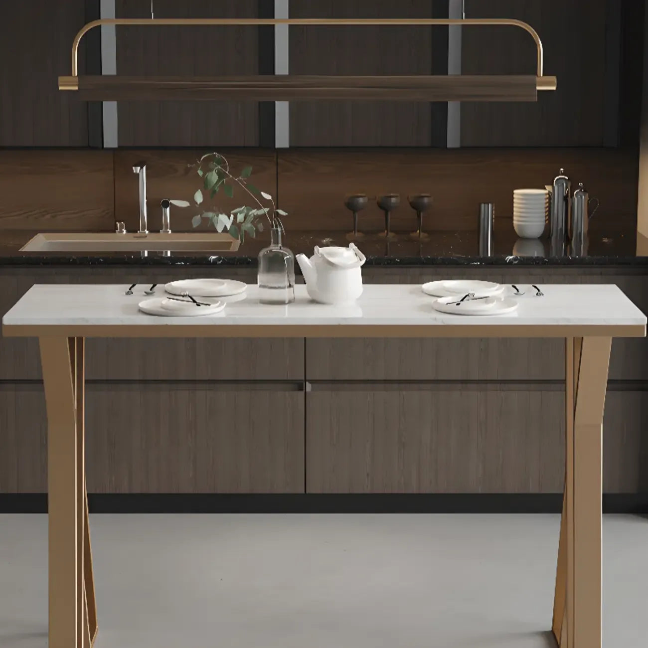 Tables de bar glamour en métal doré avec plateau en faux marbre