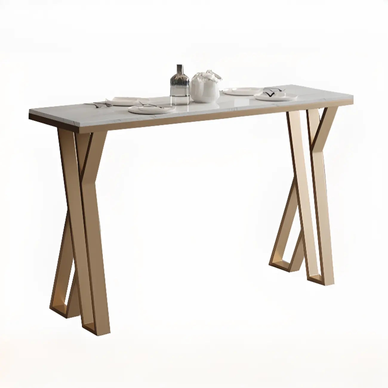 Tables de bar glamour en métal doré avec plateau en faux marbre