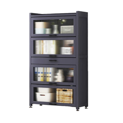 Bibliothèque de rangement étroite en bois gris à 5 niveaux avec portes