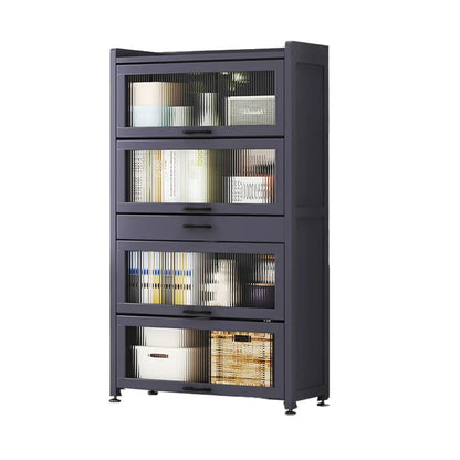 Bibliothèque de rangement étroite en bois gris à 5 niveaux avec portes