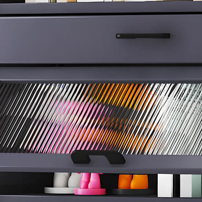 Bibliothèque de rangement étroite en bois gris à 5 niveaux avec portes