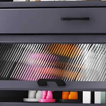 Bibliothèque de rangement étroite en bois gris à 5 niveaux avec portes